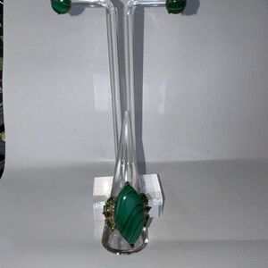 925 sterling silver STS malachite statement ring + stud earrings Sz 9 w/emeralds